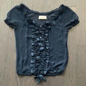 Abercrombie & Fitch Navy Sheer Short Sleeve Top